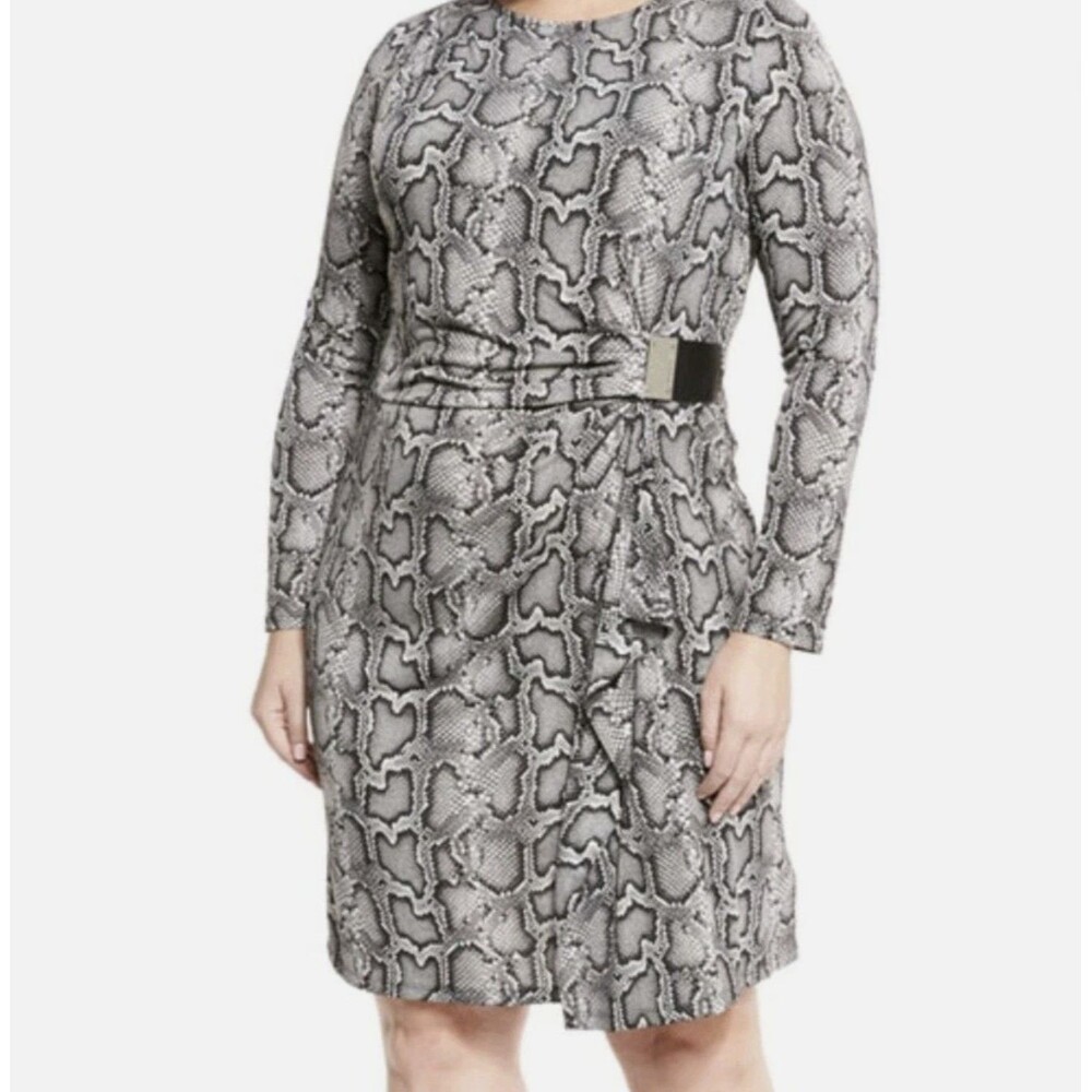 Michael Kors Snakeskin Faux Wrap Dress Silver Logo Plate Sophisticated & Edgy XL
